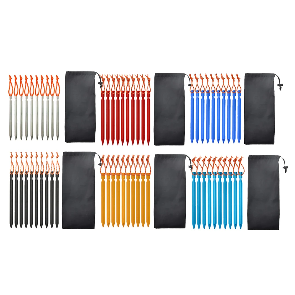 10pcs 18cm Outdoor Camping Tent Stake Pegs Aviation Aluminium Alloy Hiking Traveling Tent Nail Accessories with Storage Bag