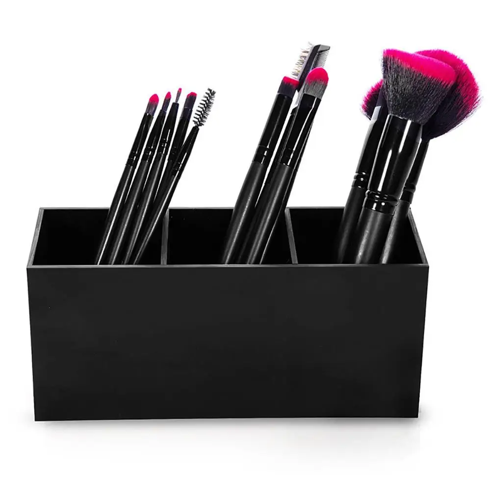

Makeup Brush Holder 3 Slot Cosmetics Brush Storage Case Acrylic Solid Color Makeup Tool Holder Organizer Box Bucket Container
