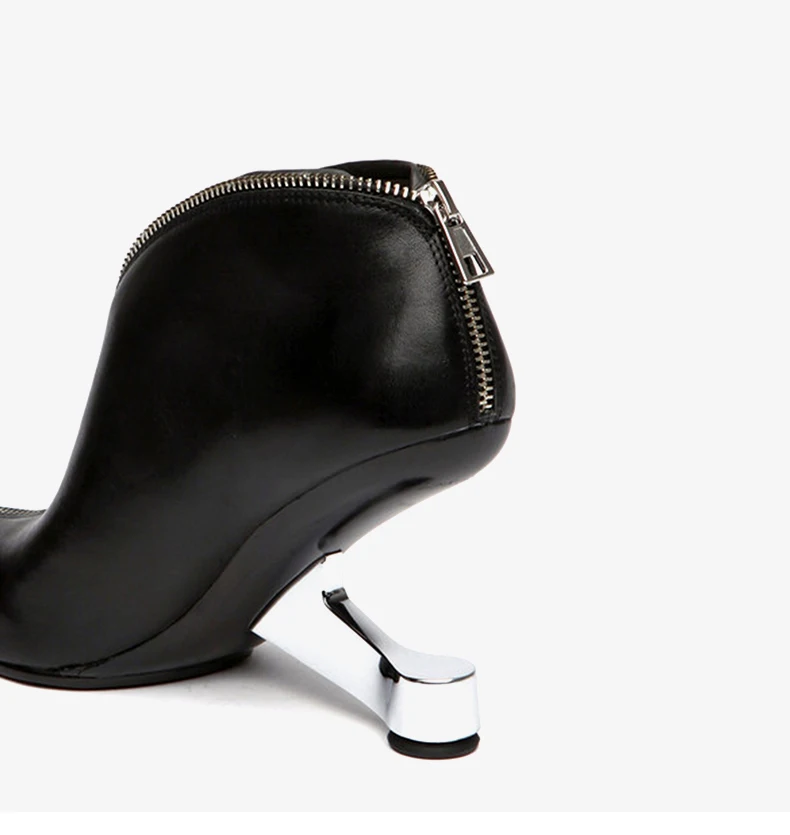 Блестящий пистолет Женские осенние ботильоны черные кожаные короткие ботинки челси; модные сапоги на застежке-молнии, женская обувь на высоком каблуке 8 см задники, обувь на толстой резине; Zapatos