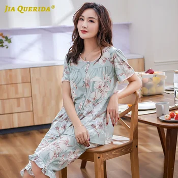 

Woman Crew Neck Short Sleeve Floral New Fashion Style Casual Style Sleepwear Woman Clothes Pajamas Set Modal Summer Green Soft