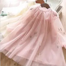 ; детская одежда; Новинка года; весенние платья для девочек; кружевное платье из тюля с вышивкой; детское платье с длинными рукавами; 5 шт/лот