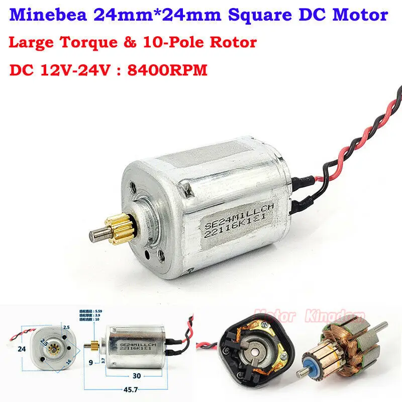 Minebea 24 мм квадратный Мотор DC 12V 24V 8400RPM Высокий крутящий момент 10 контактный ротора