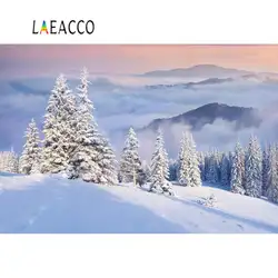 Laeacco зимние фоны для фотосъемки Снежная гора сосна Природный живописный фотографический фон фотосессия Фотостудия