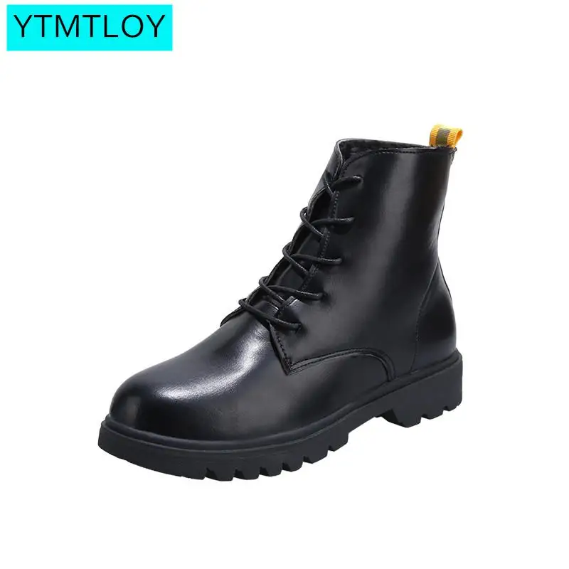 

Pu Leather Women Winter Boots For Martin Boots Lace-up Women's Boot Female Winter Shoes Round Toe Women Ankle Boots Black