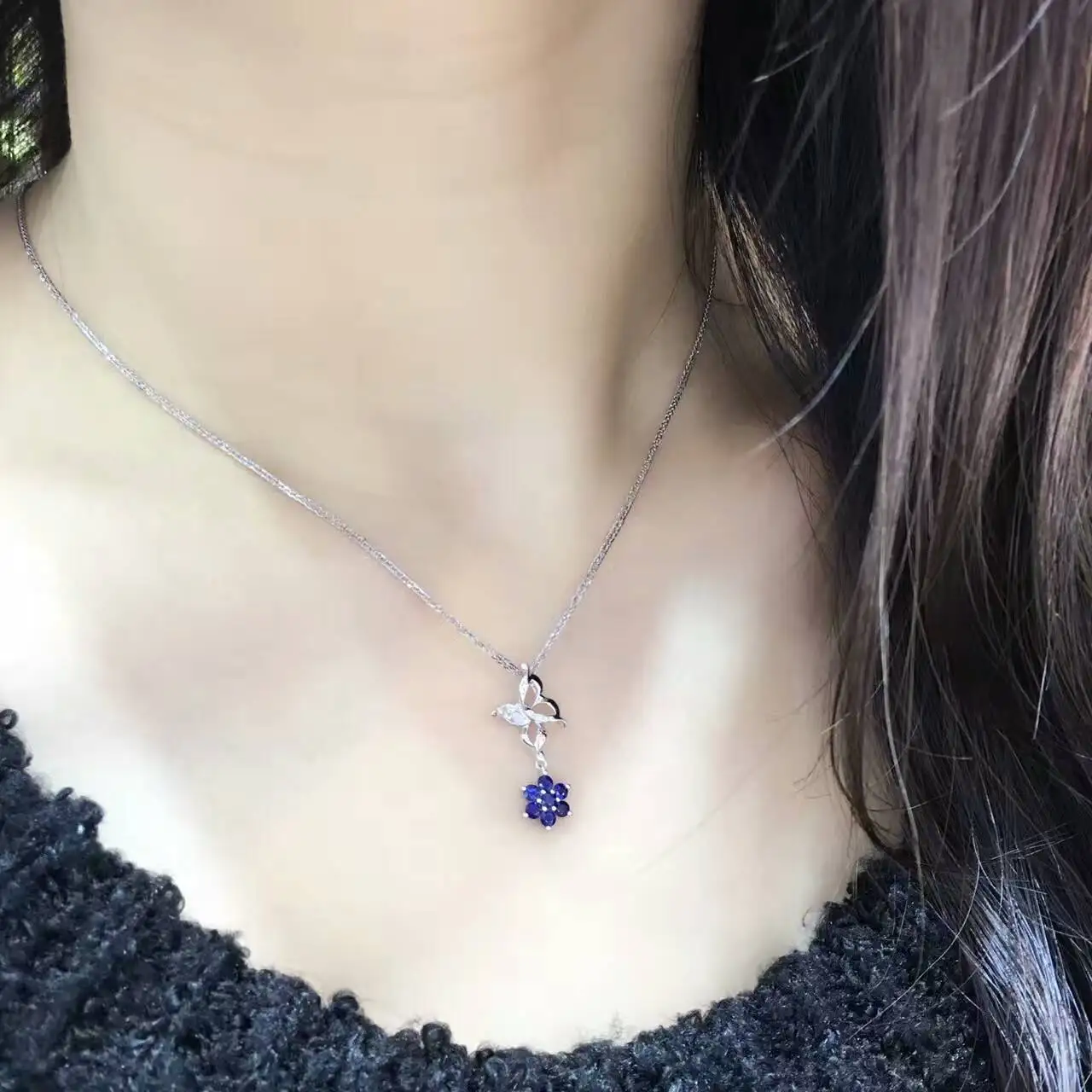 18K White Gold 0.620ct Natural Sapphire Pendant Necklace sapphire-jewelry