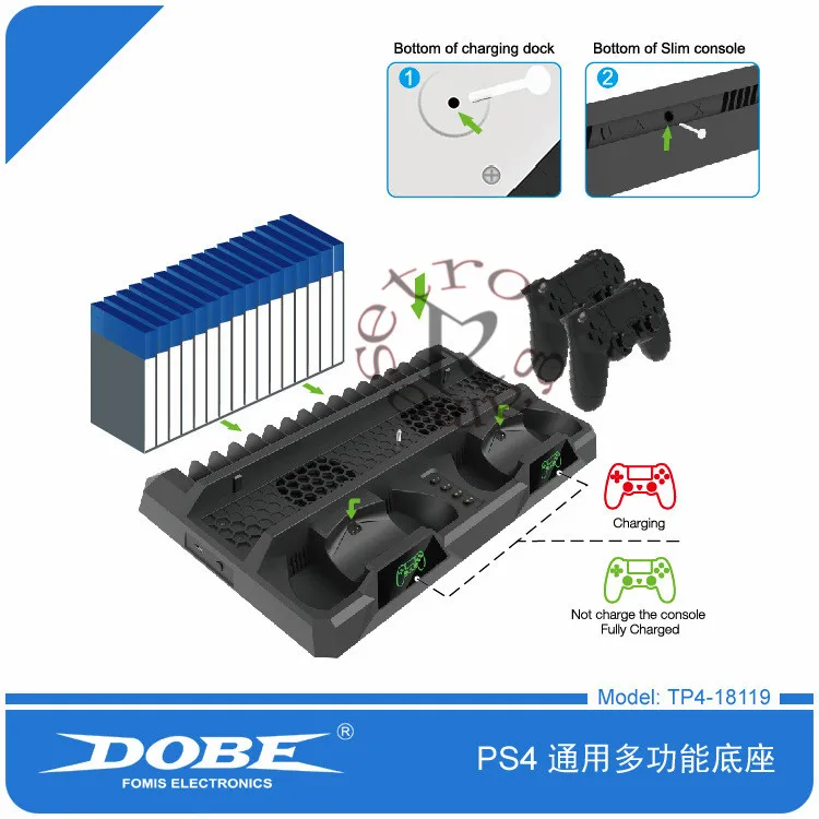 

for PS4/PS4 Slim/PS4 PRO Vertical Stand with Cooling Fan Cooler Dual Controller Charger Charging Station for SONY Playstation 4