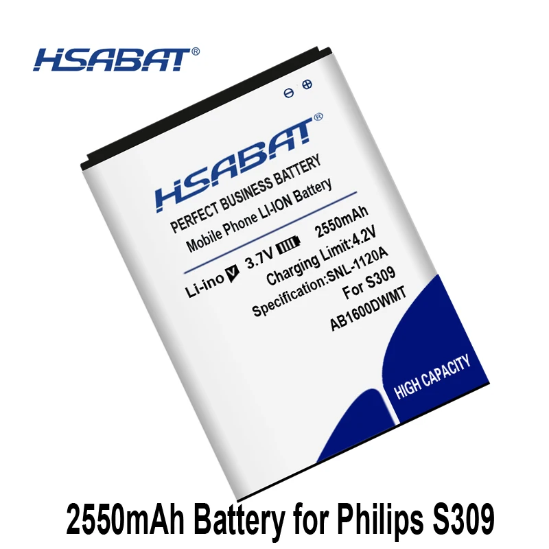HSABAT AB1600DWMT AB1600DWML 2550 мА/ч, Батарея для Philips S309 CTS309 батареи
