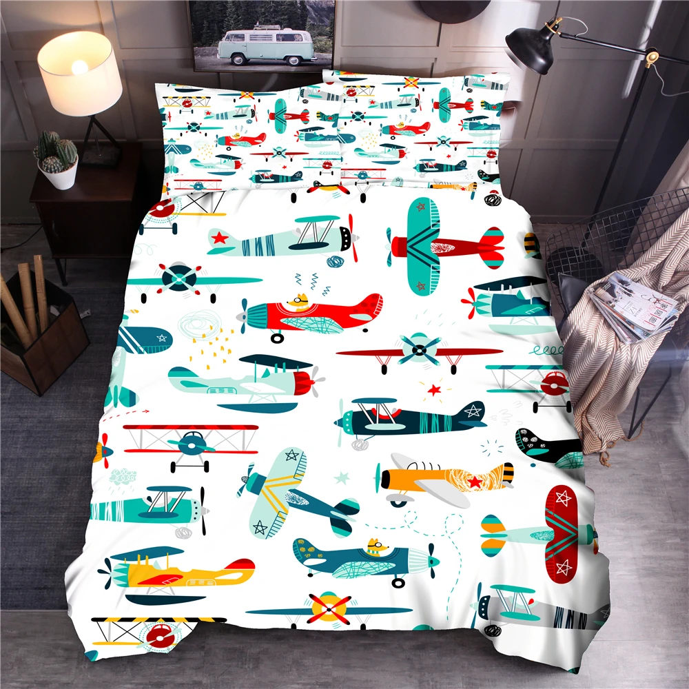 

Cartoon Airplane Printing Bedding Set Refined Duvet Cover Set Quilt Cover Pillowcase Bedclothes For Boy Bedroom Queen King Size