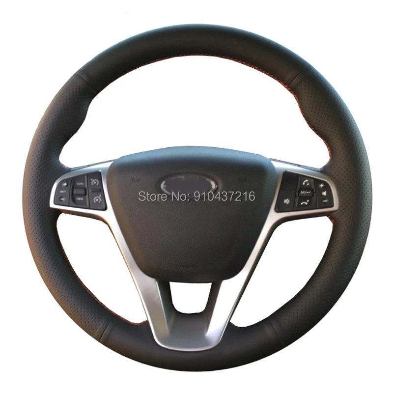 

For Lada Vesta 2015-2017 DIY Black Genuine Leather Hand-stitched Car Steering Wheel Cover