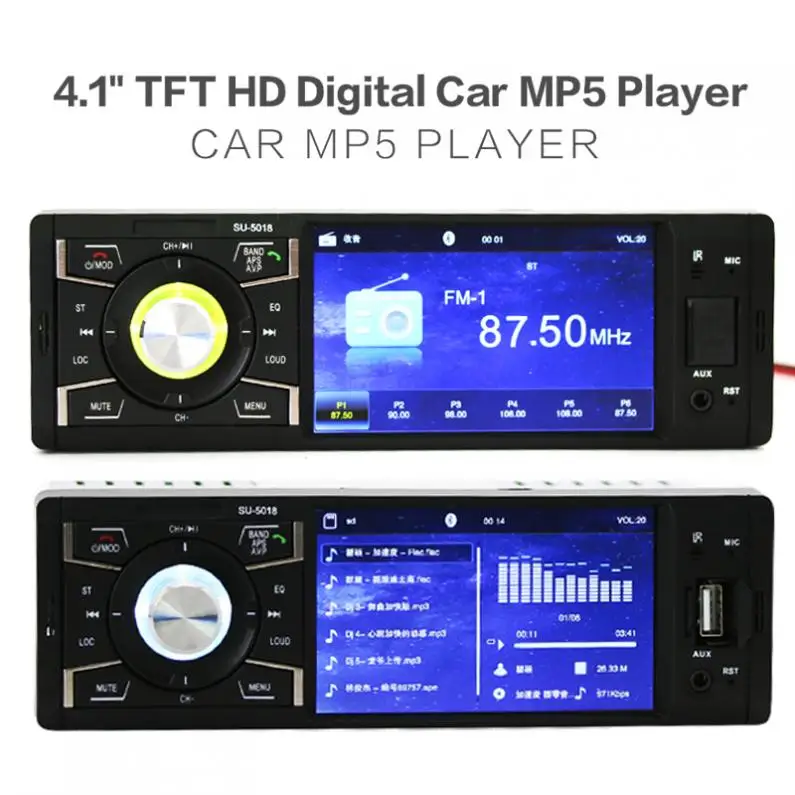 

12V 4.1 Inch 1 Din Bluetooth HD Car Stereo Radio MP3 MP5 Player Support USB / FM / TF / AUX In New