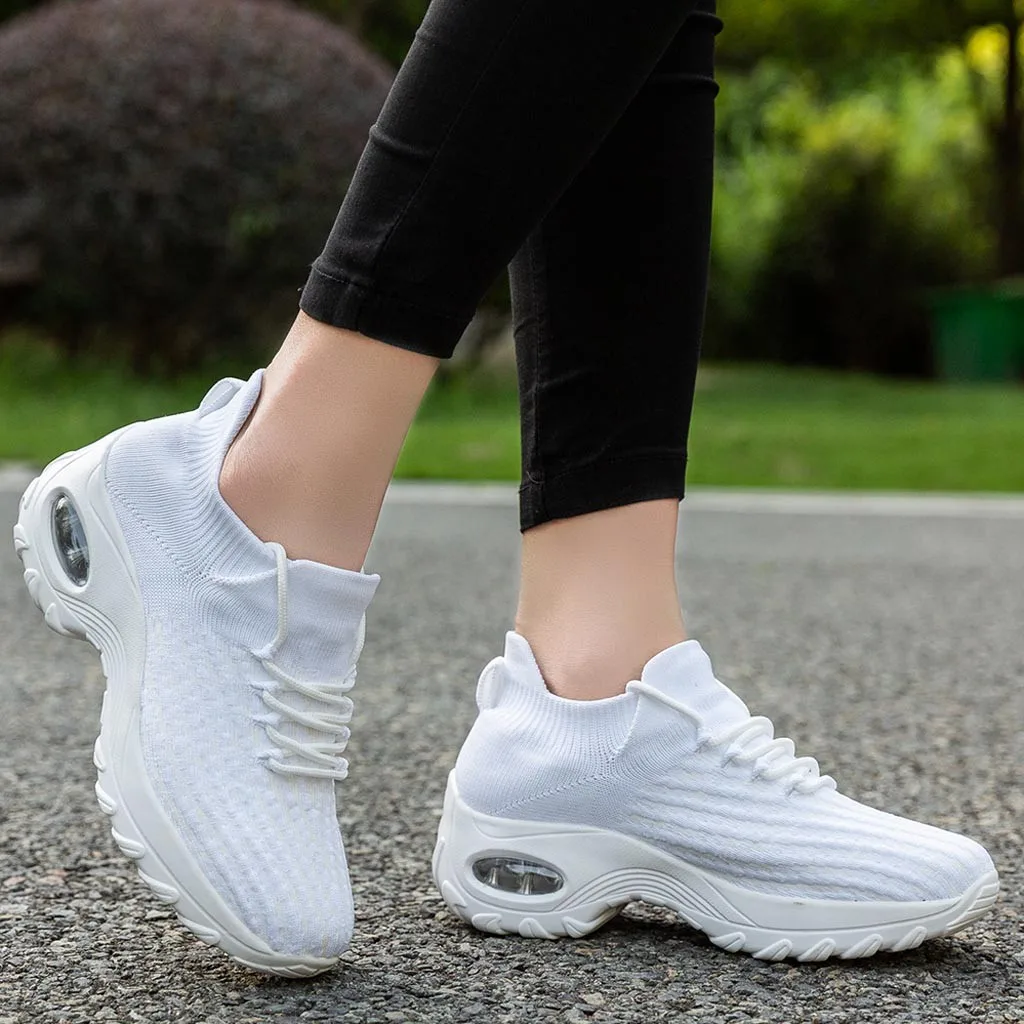 Fashion Women Mesh running Shoes Thick Bottom Rocking Shoe Student Sneaker Outdoor Sport Sneakers for Walking#4 | Спорт и