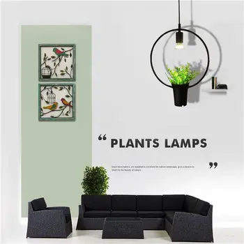 

BEAU-Black Ring Green Plant Hanging Lamps Retro Industrial Wind Creative Personality Chandelier Clothing Shop Cafe Restaurant Li