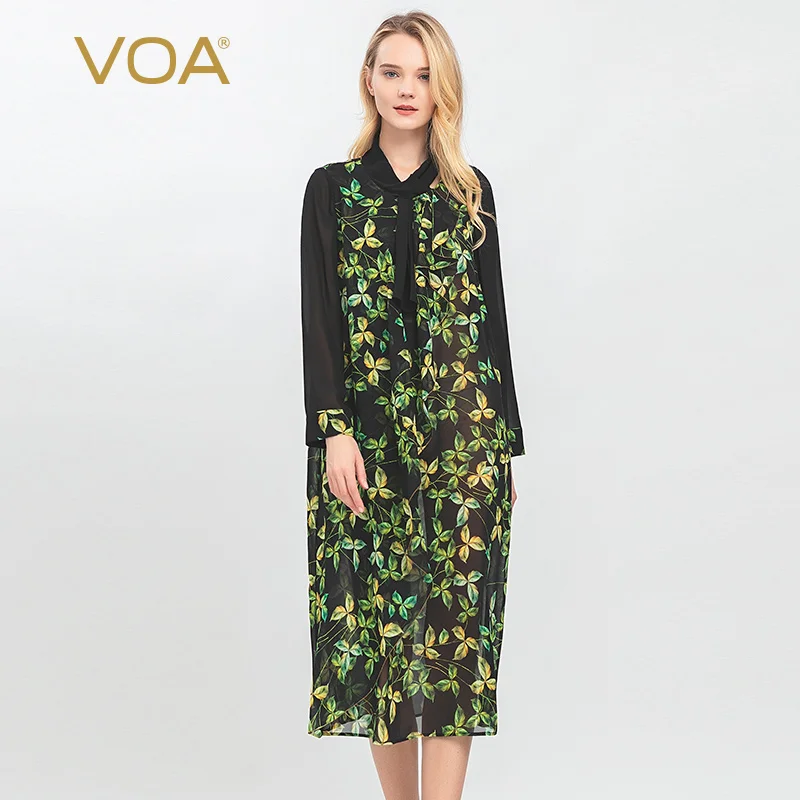 Voa Champs-Verandering Zijde Joe 'S Inkt Zwart Brook Garen Gestikt Sjaal Kraag Driedimensionale Flyer Losse Ademend Jurk A10680 Voa Champs-Verandering Zijde Joe 'S Inkt Zwart Brook Garen Gestikt Sjaal Kraag Driedimensionale Flyer Losse Ademend Jurk A10680