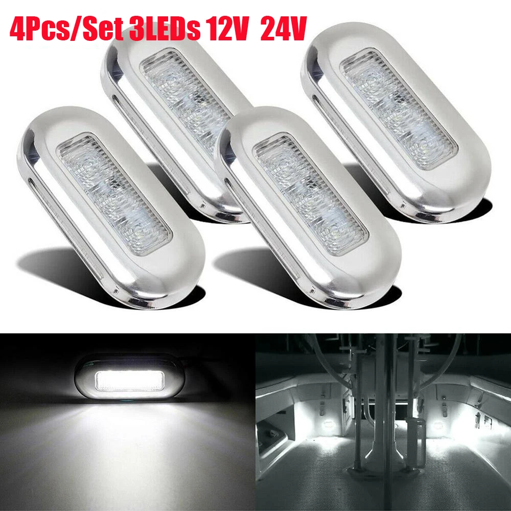 White Oval LED Yacht Lights Stainless Light Accent Yacht Boat Lights 3inch 4Pcs