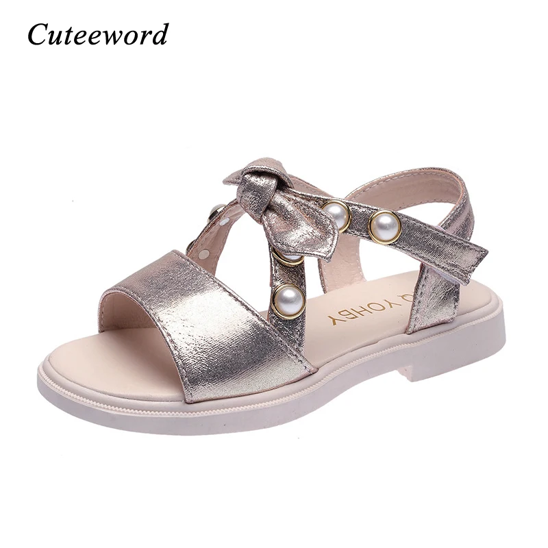 

Kids Shoes Summer 2020 New Children Princess Shoes for Girls Sandals Fashion Pearl Bow Leather Girls Shoes Hollow Beach Sandals