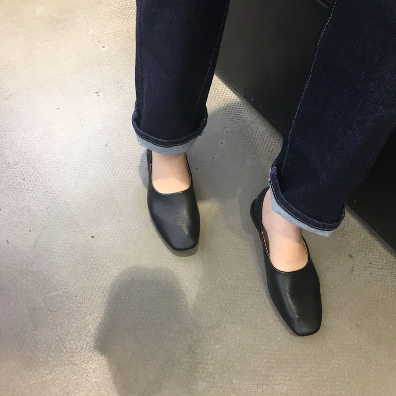 Women Ladies soft leather ballet flats foldable roll-up shoes brief square toe grandma shoes woman street 2-ways retro moccasins