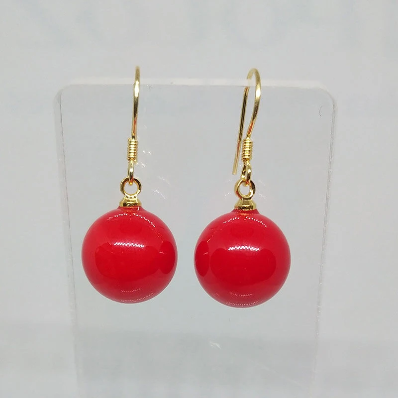 

New Korean metal ear hooks large, medium and small red white high gloss pearl earrings female sweet romantic earrings
