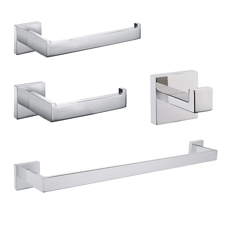 Chrome Bathroom Hardware Accessory Set Including Towel Bar Toilet Paper Holder Towel Holder Robe Hook Premium SUS304 Stainless S