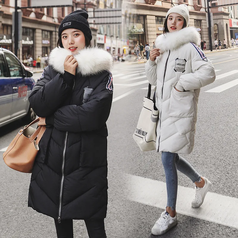 

Mid-length down Jacket Cotton-padded Clothes Women's 2019 New Style Korean-style Plus-sized Loose Fashion Large Fur Collar down