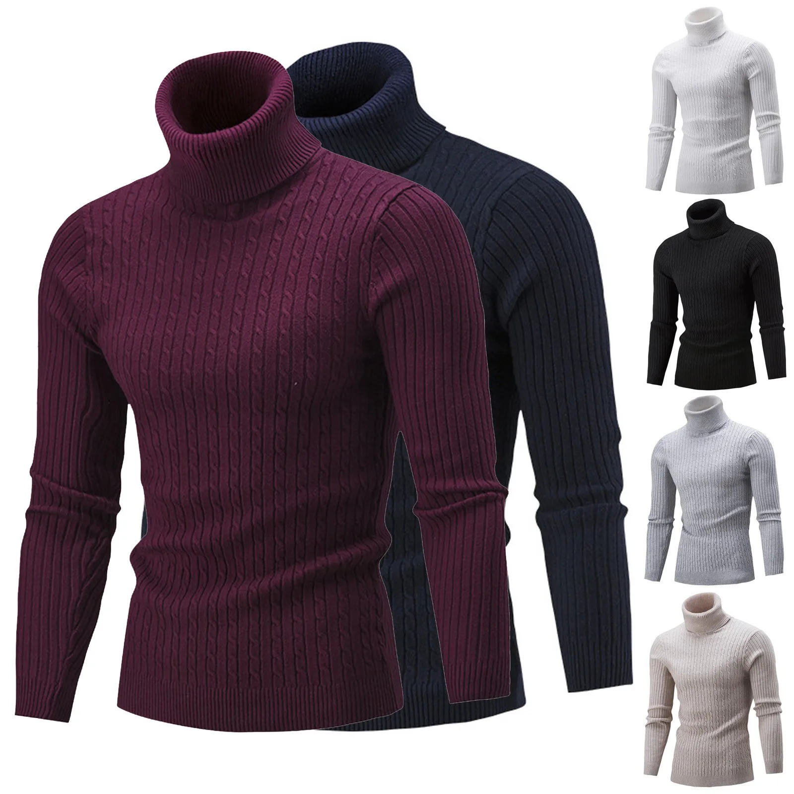 Jersey informal de manga larga de otoño-invierno 2020 para hombre, jersey de Color liso, Jersey ajustado para hombre, ropa de calle de punto de marca