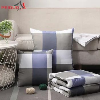 

PEIDUO 2 in 1 Throw Pillow Quilt blanket Cotton Foldable Cushion Plaid Stripes Home Office Car Throw Pillow Back Cushion