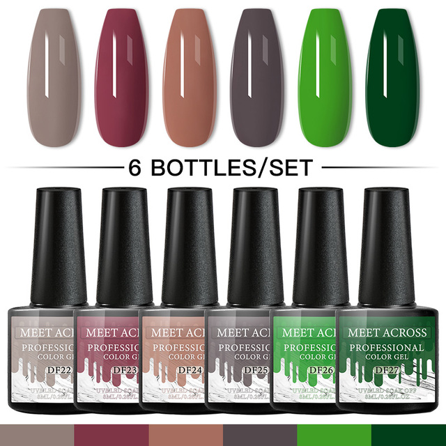 Gel Nail Polish Set With Top Base Gel Glitter Color Semi Permanent UV Led Gel Varnish Soak Off Nail Lacquers