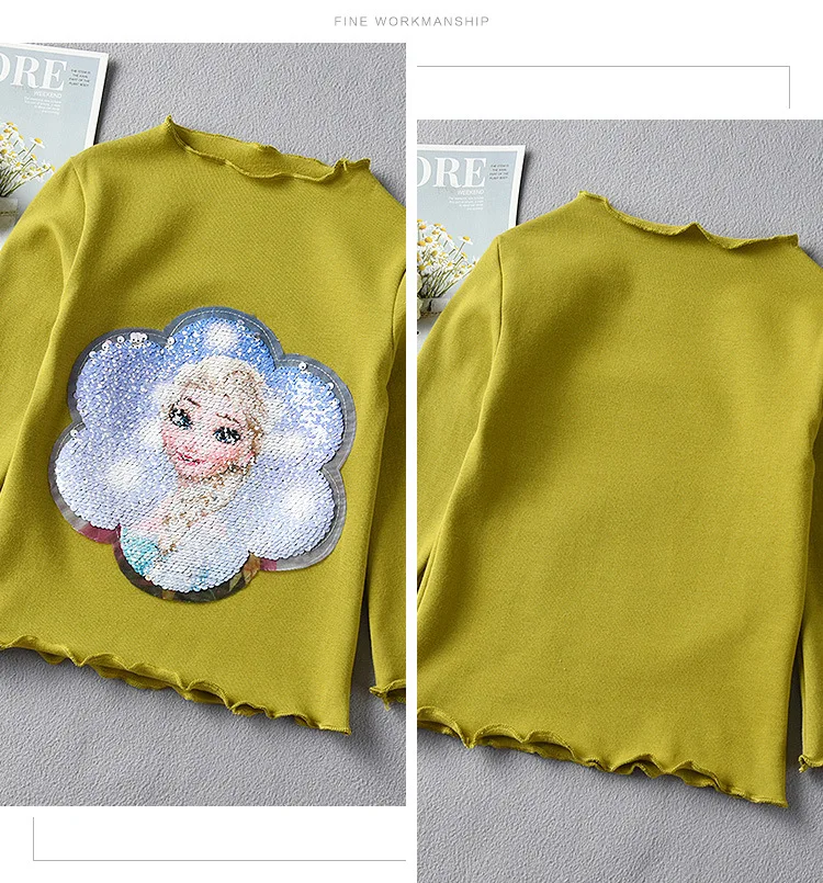 Модная одежда для девочек Осенняя рубашка принцессы со льдом футболка с длинным рукавом и блестками для маленьких девочек