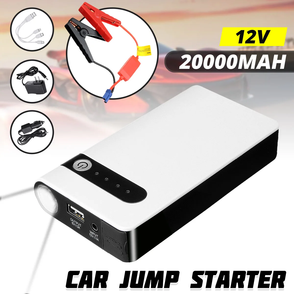 20000mAh 12V Tragbare Auto Starthilfe Notfall Batterie Booster Power Auto  Ladegerät mit LED Taschenlampe Auto Start Gerät