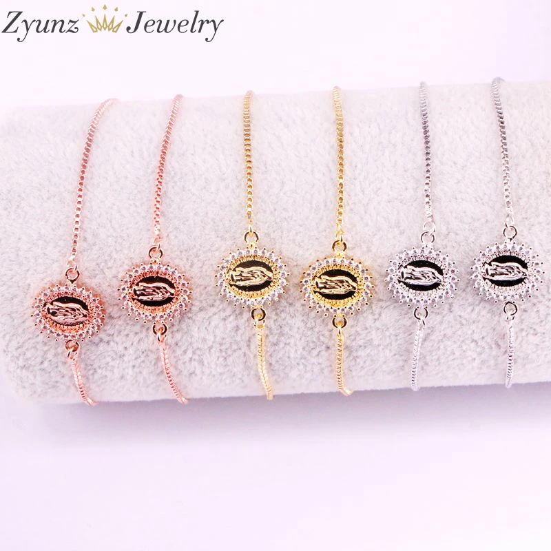 10 шт., золото/серебро/розовое золото цвет cz микро проложить Иисуса девственницы Разъем браслеты, Религиозные ювелирные изделия браслеты