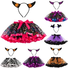 Kids Girls Tutu Skirt Cartoon Halloween Party Dance Ballet Toddler Baby Costume Mini Skirt Hairband vestido elegante new