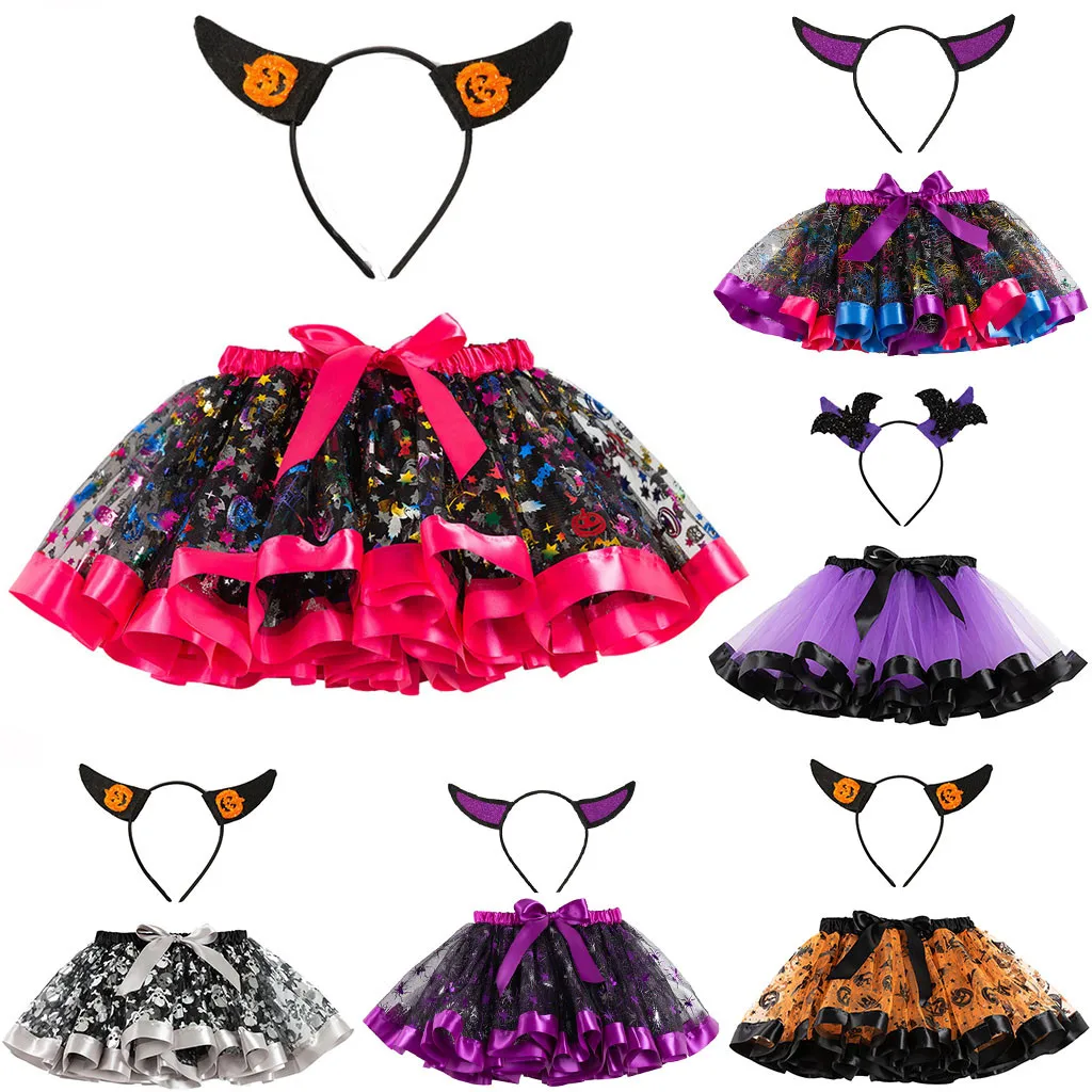 

Kids Girls Tutu Skirt Cartoon Halloween Party Dance Ballet Toddler Baby Costume Mini Skirt Hairband vestido elegante new