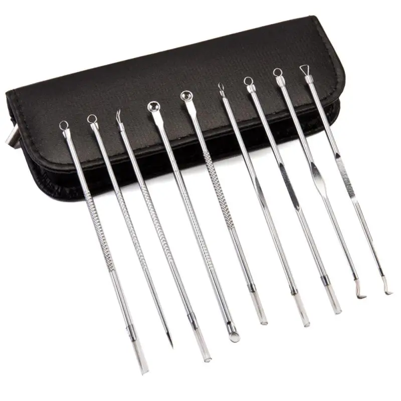 Extractor de acné de acero inoxidable, herramienta para el cuidado de la piel facial, removedor de espinillas y espinillas, Kit de aguja de extracto de comedona, 1 Juego