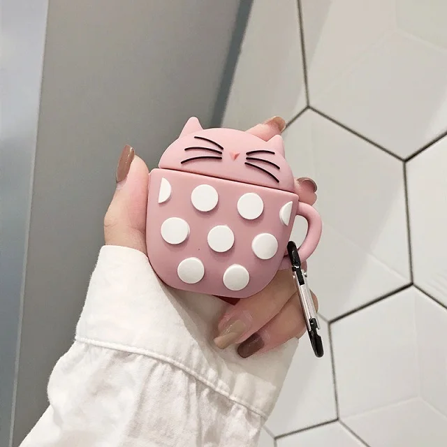 3D Dot милые наушники в форме кота чехол для Airpods 1 2 Чехол Силиконовый мягкий Bluetooth чехол для наушников Airpods 1 2 зарядная коробка - Цвет: Розовый
