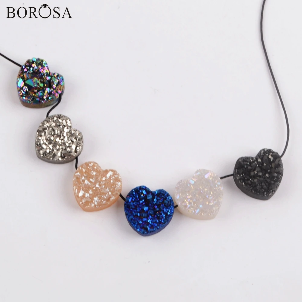 BOROSA Druzy ювелирные изделия, 10 шт стильное сердце Радужный Титан друзы бисера из натурального Друзового камня бусины для ожерелья браслет ювелирные изделия LS066