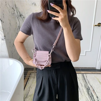

Crossbody Bags For Women 2020 Thick Chain Stone Pattern PU Leather Mini Brand Solid Color Lady Shoulder Handbags Female Flap Bag