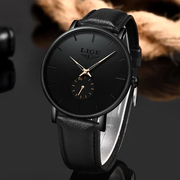 

LIGE 2019 New Watch Men Casual Leather Quartz Watches For Mens Simple Fashion Waterproof Wirstwatch Thin Clock Relogio Masculino