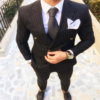 

New Arrival Designs Black Stripes Men Suit Slim Fit Skinny 2 Piece Tuxedo Prom Suits Custom Groom Blazer Masculino Jacket+Pant