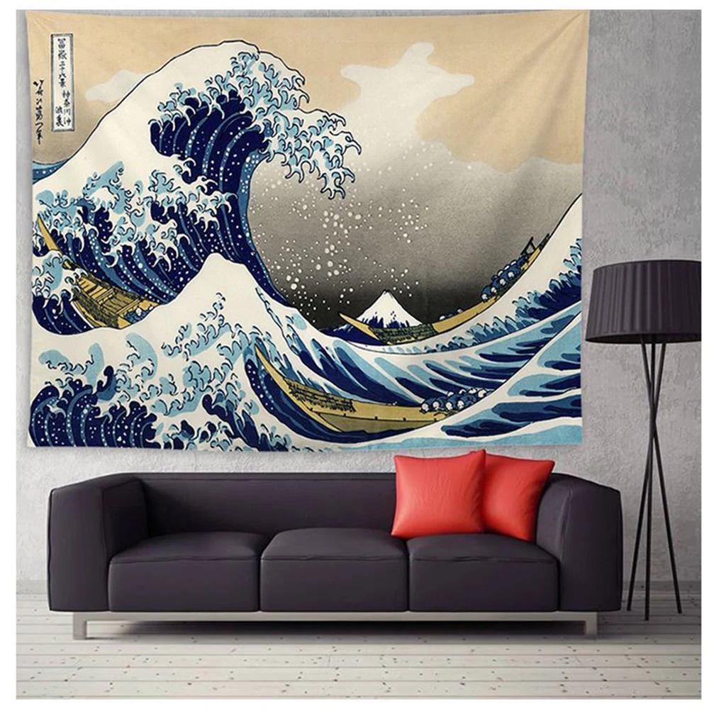 Tapiz japonés con estampado de ondas de Kanagawa, tapete de ballena Arowana para colgar en la pared, colcha Bohemia, esterilla de Yoga, manta de 200x148cm