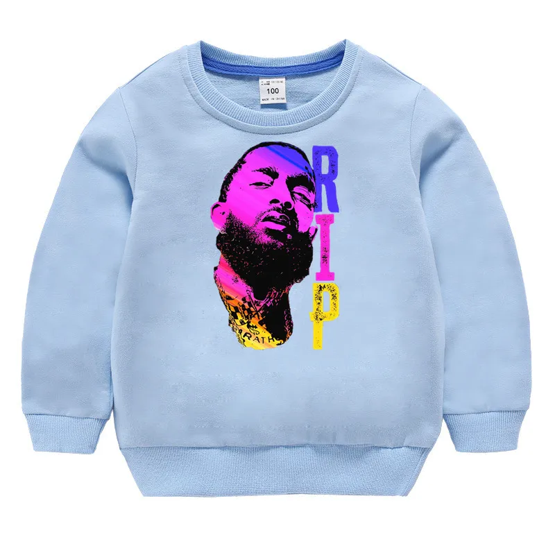 Детский хлопковый пуловер с принтом «Nipsey» для девочек; топы для маленьких мальчиков; осенняя одежда; толстовки для мальчиков - Цвет: T88A-skybue