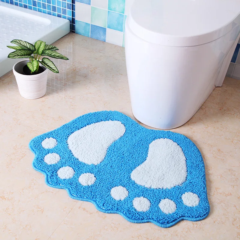 Коврик для ванной комнаты, коврик для ванной, ковры, микрофибра, мини-маты, с принтом для ног, коврики для ванной, нескользящий коврик для ванной комнаты, коврик для туалета - Цвет: Синий