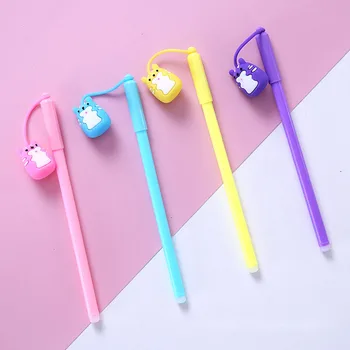 

4 pcs/lot Kawaii Hamster Erasable Pendant Gel Pen Cute 0.5 mm black Ink Signature Pens Promotional Gift Office School Supplies
