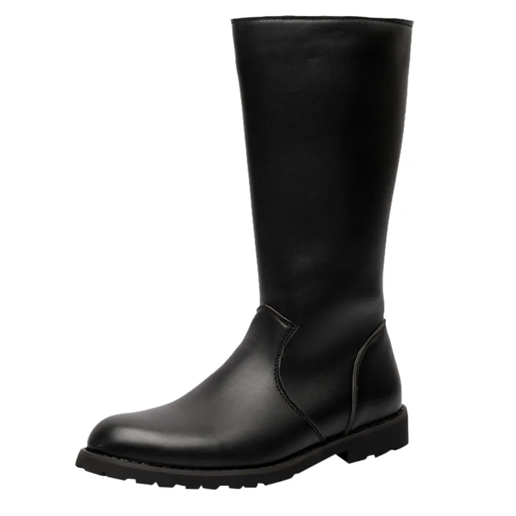 Мужская обувь; модные ботинки; мужские сапоги до колена; zapatos de hombre; мужские кожаные ботинки с круглым носком; водонепроницаемые ботинки для верховой езды; обувь в байкерском стиле