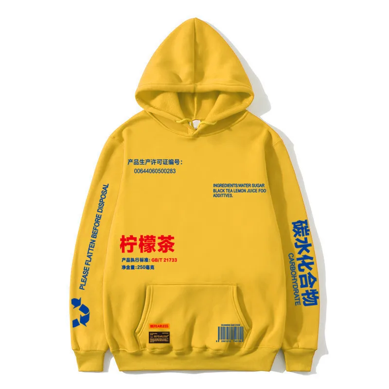

Lemon Tea Printed Couple Hoodies Casual Fleece Mens Autumn Hooded Sweatershirts Stranger Thing Hoodie Hip Hop Harajuku Male Tops