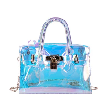 

Women's Holographic Transparent Jelly Bag Fashion PVC Chain Messenger Bag Shoulder Bag Handbag