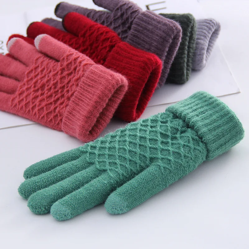 

Warm gloves ladies winter cold-proof elasticity plus velvet thick wool non-slip touch screen gloves gifts