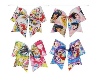 

HOT Valentine's Day 7" print princess Hair Bows girls cheer bows Elastic Hair Bands Polyester ribbon Kids Hair Accessories 16PCS
