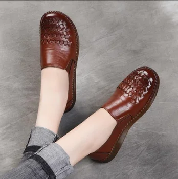 

RUSHIMANn Spring Autumn Fashion Loafers Genuine Leather Single Shoes Soft Casual Shoes Handmade Soft Comfortable Shoes Women Fla