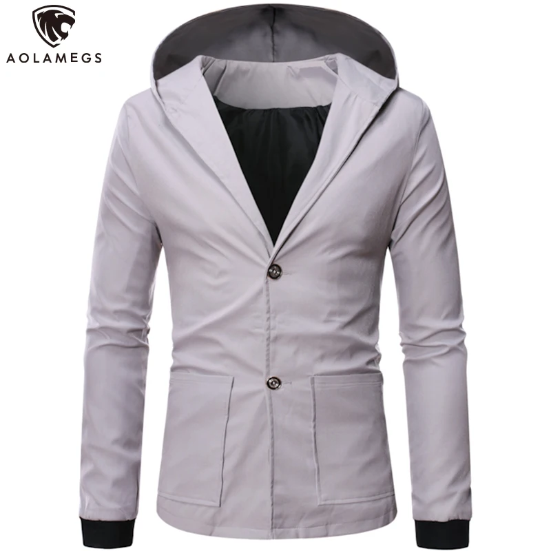 

Aolamegs Windbreaker Men Solid Button Trench Coat Simple Style Hoodie Jacket Outwear Casual All-match 4XL 5XL Autumn Streetwear
