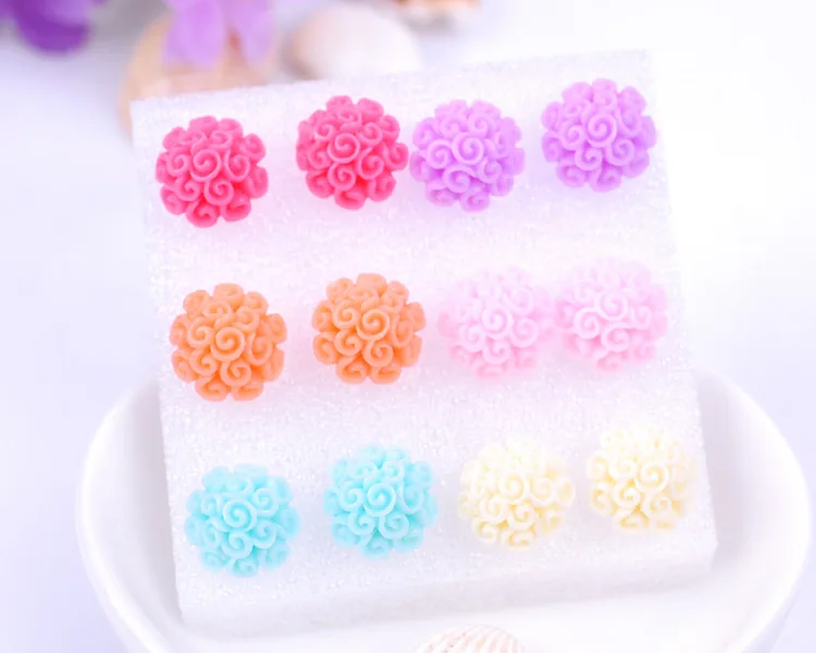 8Seasons New Fashion Colorful Rose Chrysanthemum Flower Plastic Stud Earrings Set For Women Party Club Earrings Jewelry,1Set