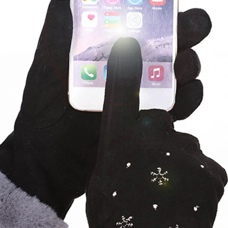 Милые зимние теплые женские перчатки с вышивкой в виде кота и снежинки, двухслойные бархатные толстые женские перчатки митенки, подарок